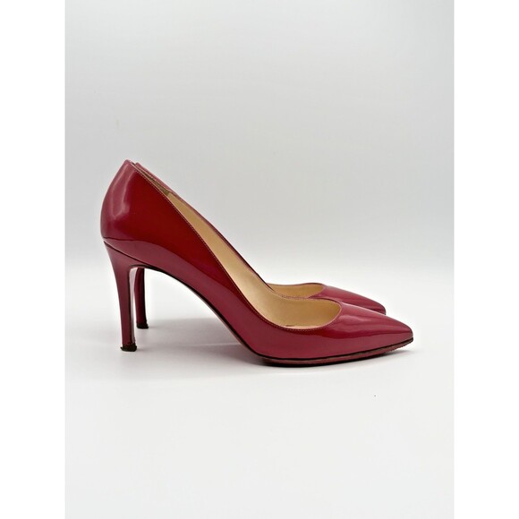 Christian Louboutin Red Patent Leather Pigalle 85 Pointed Toe Heels Sz EU 36.5 - Picture 2 of 15